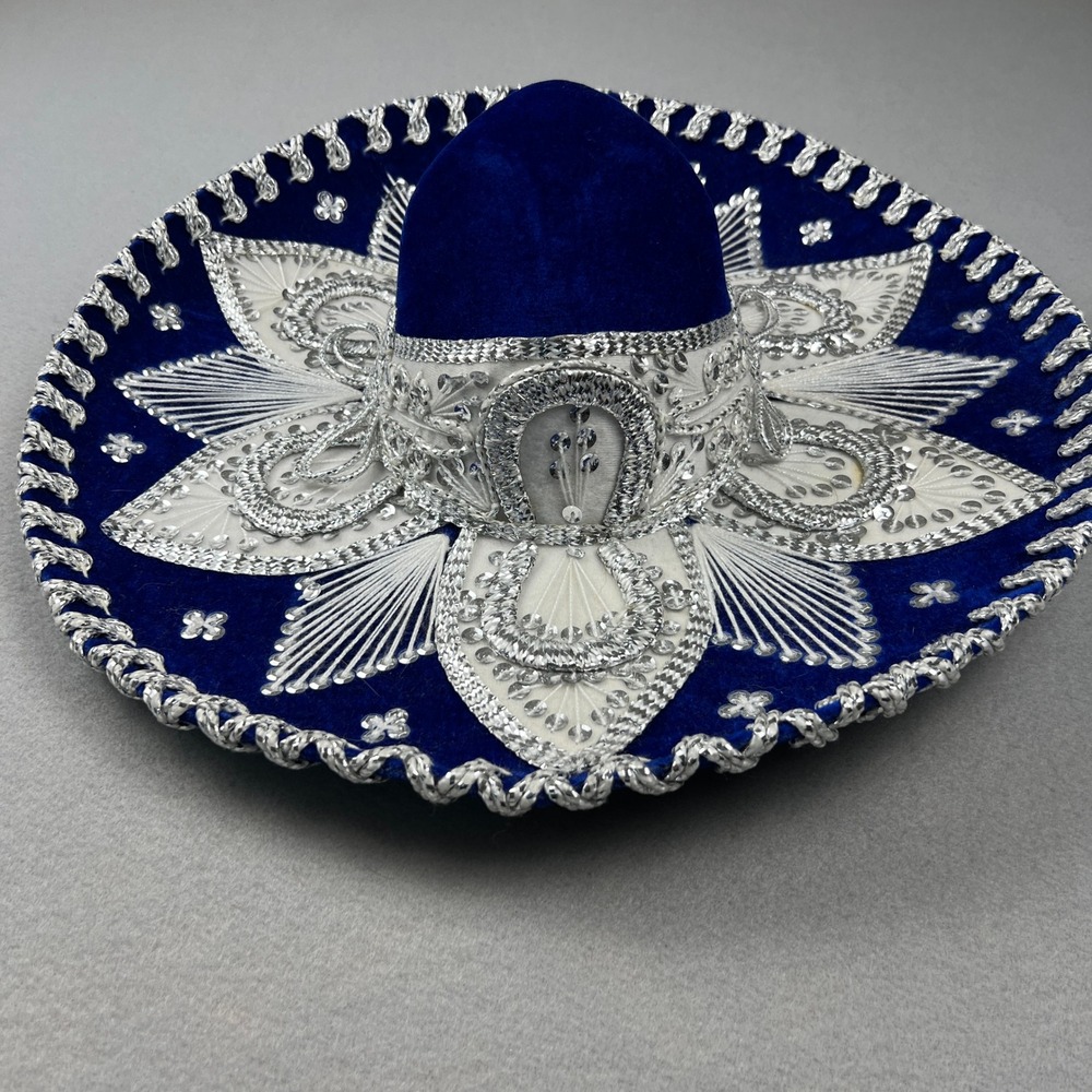 Salazar Yepez Sombrero Mariachi Hat Unisex OS Blue Silver Velvet Sequin Mexico
